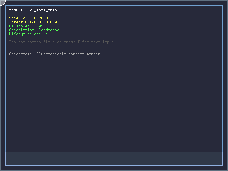Safe-area, orientation, lifecycle, and mobile text-input demonstration